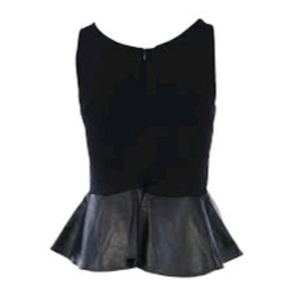 Amanda Uprichard Black Leather Peplum Top Women’s S Sleeveless Zip Back - Picture 5 of 13